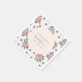 Retro Peony Floral Blue Dots Brautparty Custom Serviette (Ecke)