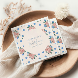 Retro Peony Floral Blue Dots Brautparty Custom Serviette