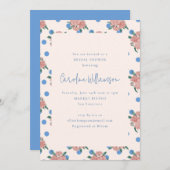 Retro Peony Floral Garden Blue Dots Brautparty Einladung (Vorne/Hinten)