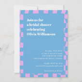 Retro Periwinkle Checkerboard Niedliches Brautpart Einladung (Vorderseite)