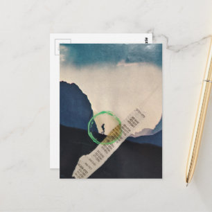 Retro-Person beim Bergwandern Collage Postkarte