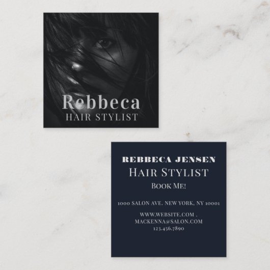 Retro Personalisieren Foto Friseur Quadratische Visitenkarte (Vorne/Hinten)