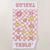RETRO Personalisiert Beach Handtuch Name Happy Fac (Vorderseite)