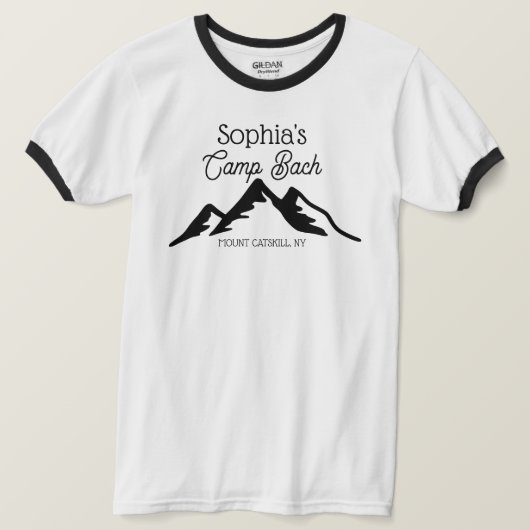 Retro Personalisiert Camp Bach Mountains Schwarz T-Shirt (Design vorne)