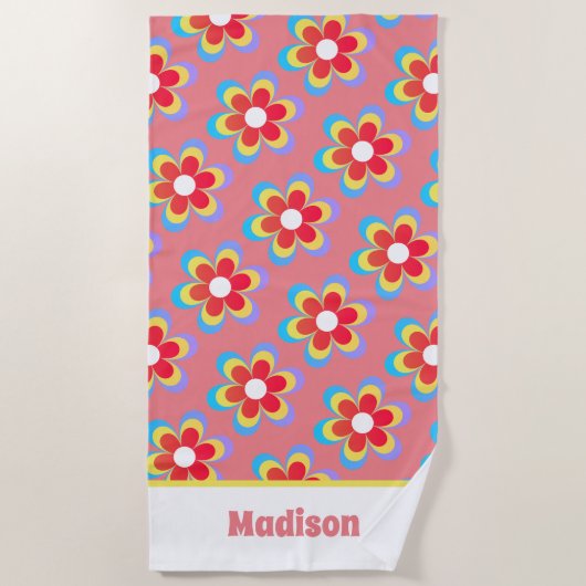 Retro-Personalisierte 70er-Blume Strandtuch (Vorderseite)