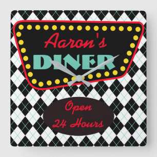 Retro personalisierte Diner-Küchenuhr Geschenk Quadratische Wanduhr