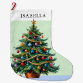 Retro Personalisierte Weihnachtsbaume Großer Weihnachtsstrumpf (Vorderseite)