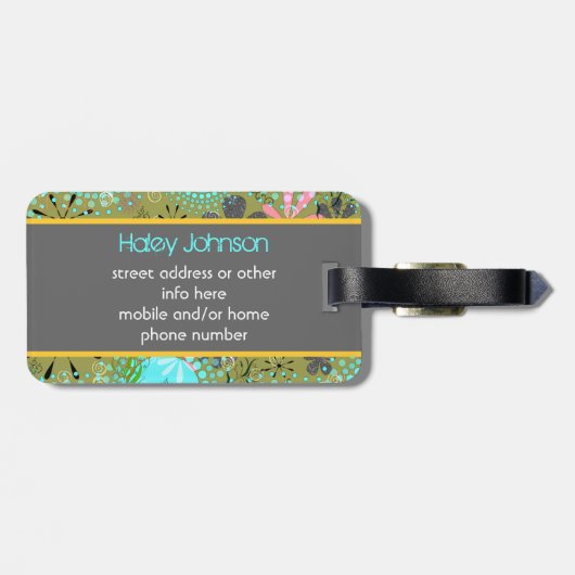 Retro personalisierter Gepäck-mit Blumenumbau Gepäckanhänger (Rückseite horizontal)