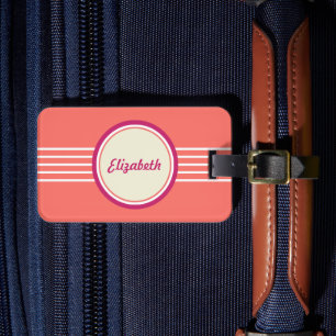 Retro personalisiertes korallenrotes und rosa Gepä Gepäckanhänger