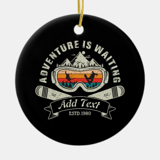 Retro Personalisiertes Skiabenteuer Keramik Ornament (Vorne)