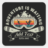 Retro Personalisiertes Skiabenteuer Quadratischer Aufkleber (Vorderseite)