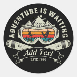 Retro Personalisiertes Skiabenteuer Runder Aufkleber