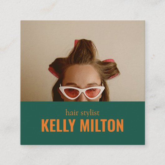 Retro Personalize Foto Friseur Barber Salon Quadratische Visitenkarte (Vorderseite)