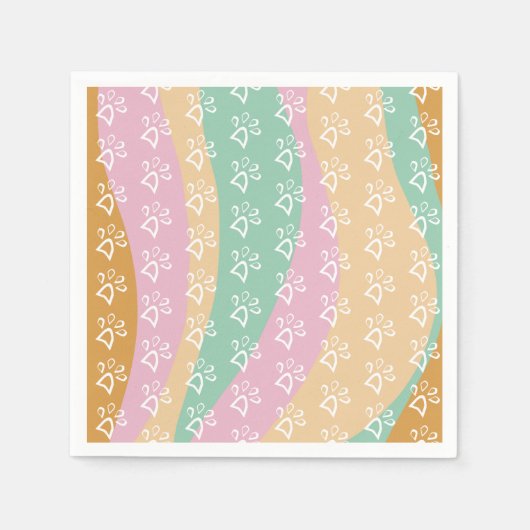 Retro Pet Paw Print Marble Groovy Serviette (Vorderseite)