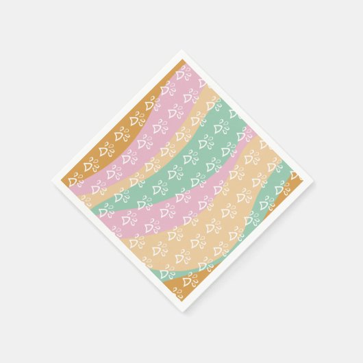 Retro Pet Paw Print Marble Groovy Serviette (Ecke)