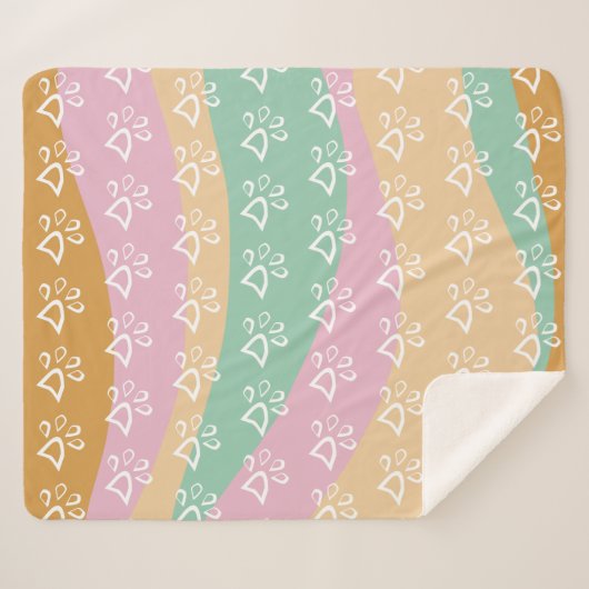 Retro Pet Paw Print Marble Groovy Sherpadecke (Vorderseite (Horizontal))