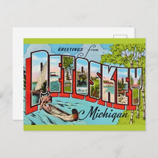 Retro Petosky Michigan Greeting Postkarte (Vorne/Hinten)