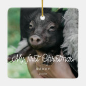 Retro Pets erstes Weihnachtsfest-Foto Keramikornament (Rückseite)