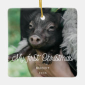 Retro Pets erstes Weihnachtsfest-Foto Keramikornament (Vorderseite)