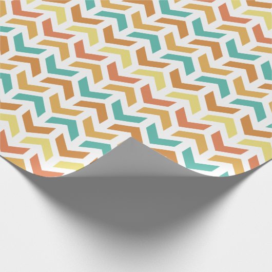 Retro-Pfeile Zickzack Orange Aquamarin Gold Geschenkpapier (Ecke)