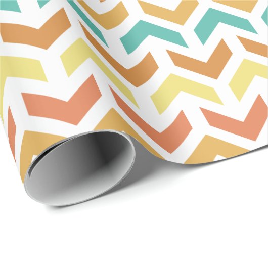 Retro-Pfeile Zickzack Orange Aquamarin Gold Geschenkpapier (Rolleneckpunkt)