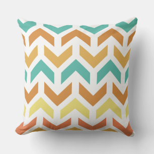 Retro-Pfeile Zickzack Orange Aquamarin Gold Kissen