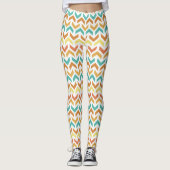 Retro-Pfeile Zickzack Orange Aquamarin Gold Muster Leggings (Vorderseite)