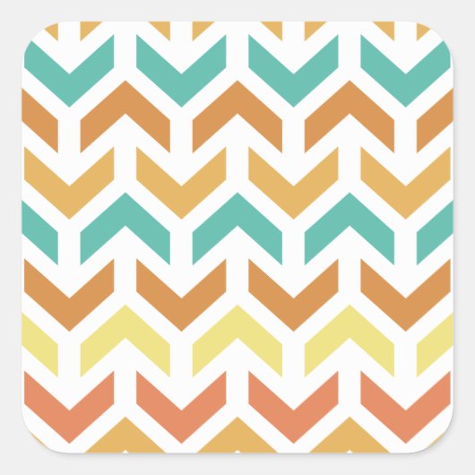 Retro-Pfeile Zickzack Orange Aquamarin Gold Quadratischer Aufkleber (Vorderseite)