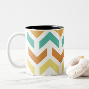 Retro-Pfeile Zickzack Orange Aquamarin Gold Zweifarbige Tasse