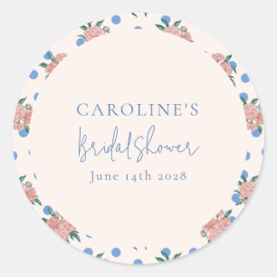 Retro-Pfingstrose Blumen Blau Punkte Brautparty Cu Runder Aufkleber