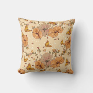 Retro-Pfirsich-Blumen-Schmetterlinge-Wurfkissen Kissen