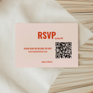 Retro-Pfirsich-Minimalistische QR-Code-Hochzeit RSVP Karte