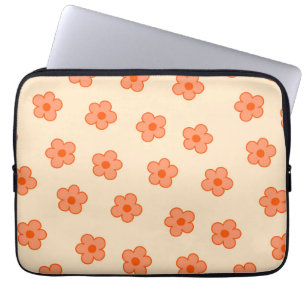 Retro-Pfirsich-Orangen-Blumen Chic Frühling & Somm Laptopschutzhülle