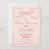 Retro Pfirsichhandgezogene Bow Babydusche Einladun Einladung (Vorderseite)