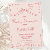 Retro Pfirsichhandgezogene Bow Babydusche Einladun Einladung