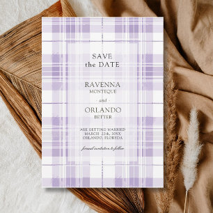 Retro-Pflaume-Purple-Gingham-Landhochzeit Save The Date