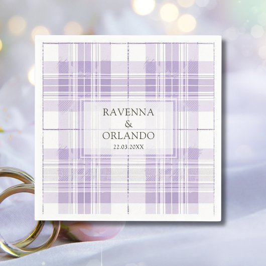 Retro-Pflaume-Purple-Gingham-Landhochzeit Serviette