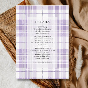 Retro-Pflaume-Purple-Gingham-Landhochzeitsdetails Begleitkarte