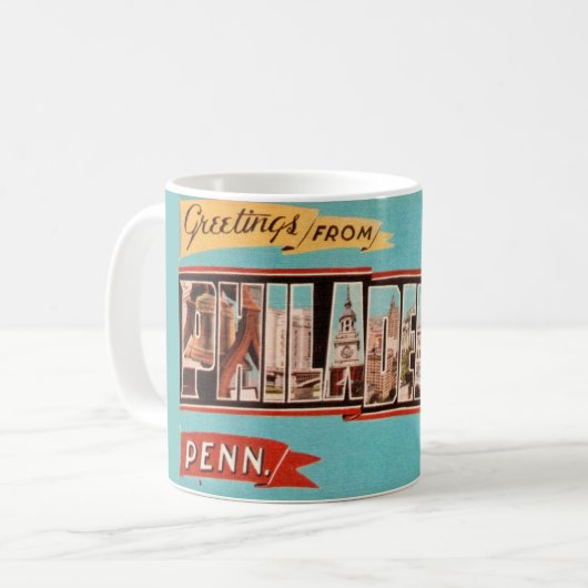 Retro Philadelphia Begrüßung Tasse (Vorderseite Links)