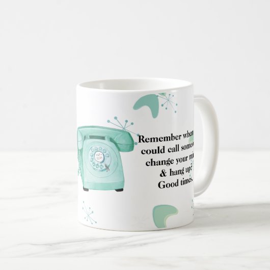 Retro Phone 50er Atomic Muster Jade Green Funny Kaffeetasse (VorderseiteRechts)