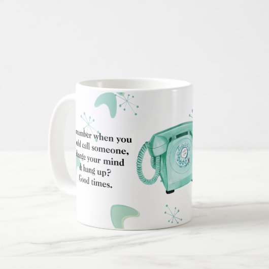 Retro Phone 50er Atomic Muster Jade Green Funny Kaffeetasse (Vorderseite Links)