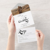 Retro photo black white script chic wedding all in one einladung (Abreißen)