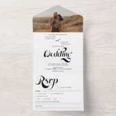 Retro photo black white script chic wedding all in one einladung (Innen Boden)