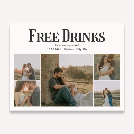 Retro Photo Free Drinks Wedding Save The Date Ankündigungspostkarte