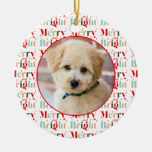 Retro Photo Merry and Bright Christmas Keramik Ornament (Vorne)