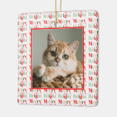 Retro Photo Red Pink Merry and Bright Christmas Keramikornament (Links)