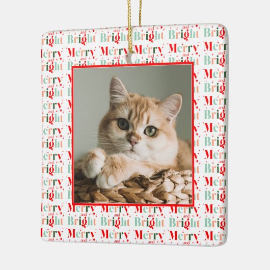 Retro Photo Red Pink Merry and Bright Christmas Keramikornament (Links)