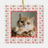 Retro Photo Red Pink Merry and Bright Christmas Keramikornament (Vorderseite)