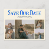Retro Photo Yellow Blue Wedding Save The Date Ankündigungspostkarte (Vorderseite)