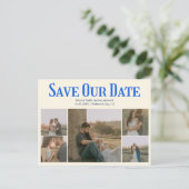 Retro Photo Yellow Blue Wedding Save The Date Ankündigungspostkarte (Stehend Vorderseite)